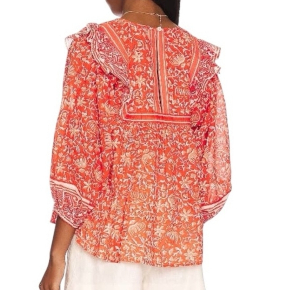 Cleobella Mylah Blouse Medium Red Fan Block Print… - image 3